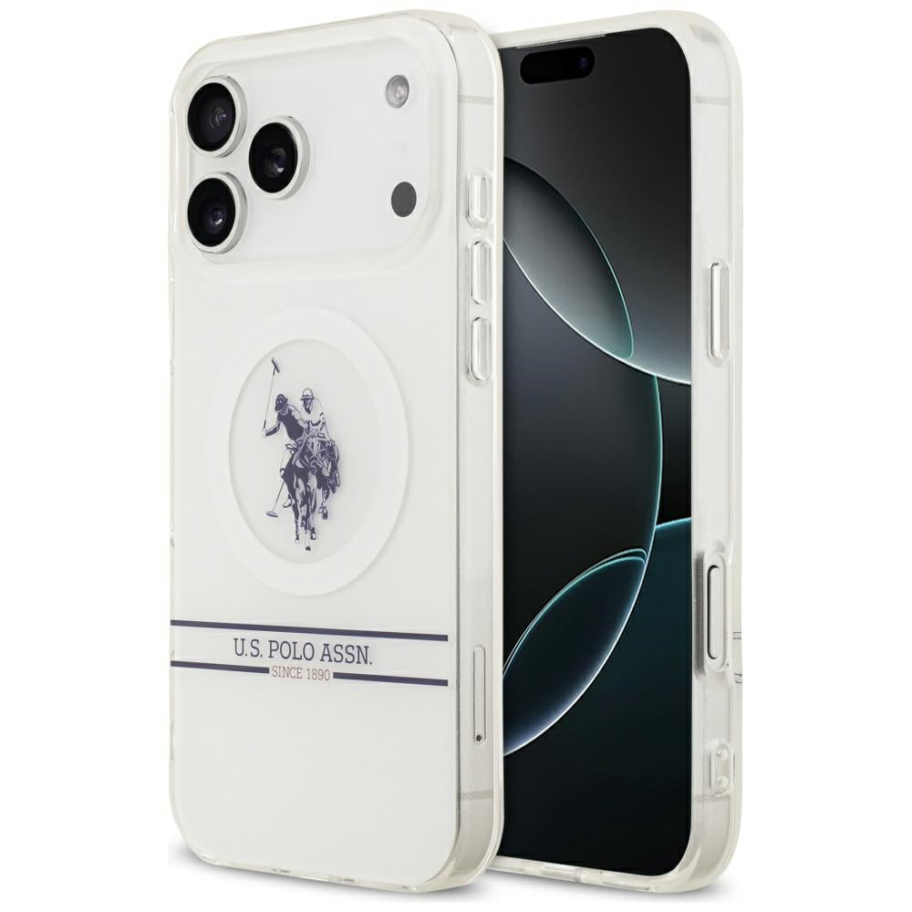 Husa US Polo DH And Bottom Stripe Logo Magsafe pentru iPhone 17 Pro Max - Alb
