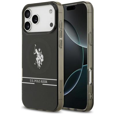 Husa US Polo DH And Bottom Stripe Logo Magsafe pentru iPhone 17 Pro Max - Negru