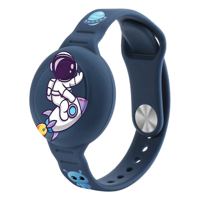 Husa AirTag Silicone Wristband pentru Kids - Bleumarin cu Astronaut