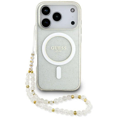 Husa Guess IML Glitter Pearl Curea Magsafe pentru iPhone 17 Pro - Transparent