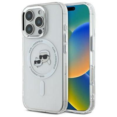 Husa Karl Lagerfeld IML Metal Karl&Choupette Head Magsafe pentru iPhone 16 Pro - Alb