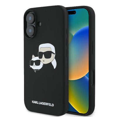 Husa Karl Lagerfeld Silicone Nauble Heads Print Magsafe pentru iPhone 16 - Negru
