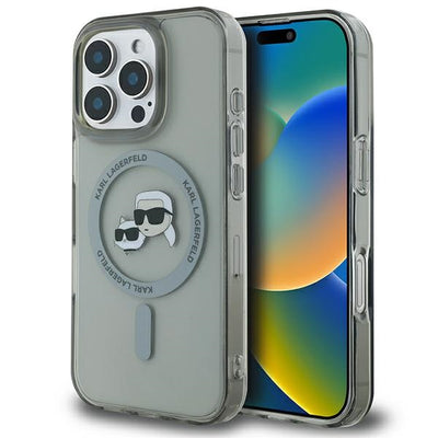 Husa Karl Lagerfeld IML Metal Karl&Choupette Head Magsafe pentru iPhone 16 Pro Max - Negru