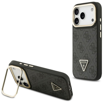 Husa Guess 4G PU Triangle Logo & Stand Camera Magsafe pentru iPhone 17 Pro - Negru