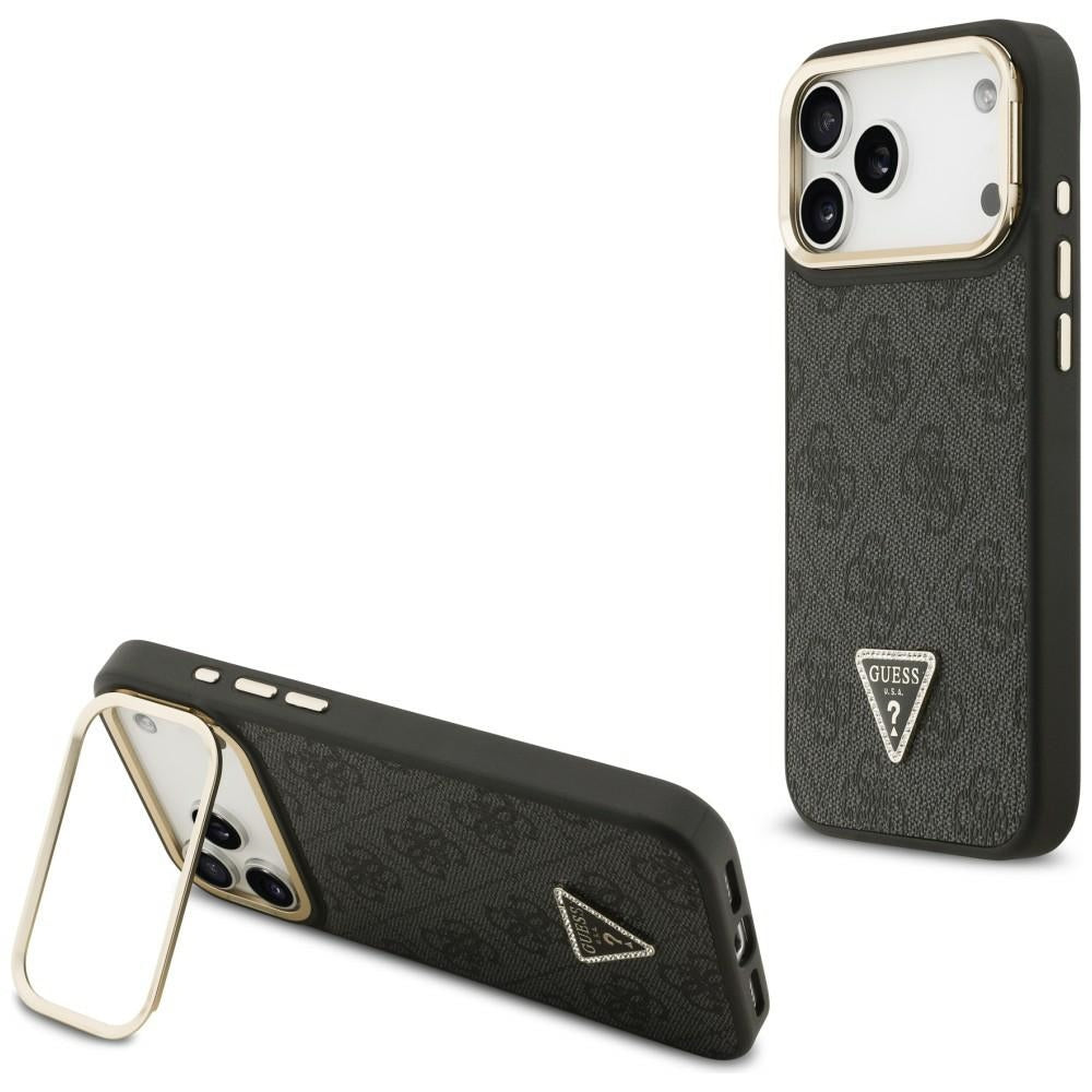 Husa Guess 4G PU Triangle Logo & Stand Camera Magsafe pentru iPhone 17 Pro Max - Negru