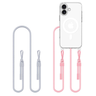 Husa Tech-protect Flexair Chain Magsafe pentru iPhone 16 - Transparent + 2 Lanyards (Roz And Gri)