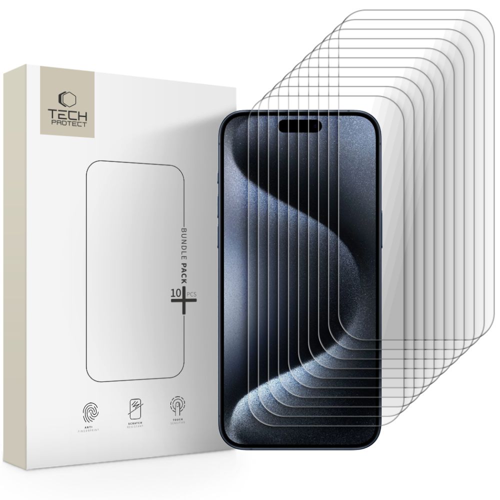 Folie Tech-protect sticla Bundle 10-pack pentru iPhone 15 Pro Max
