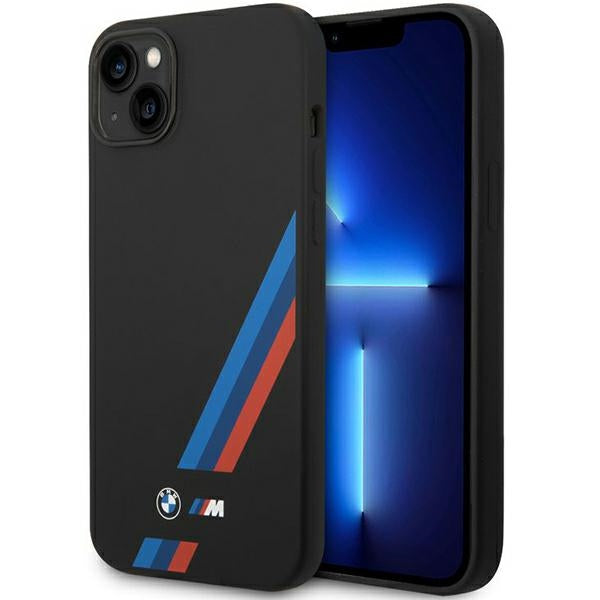 Husa BMW Silicone Slanted Sttripes Na iPhone 14 Plus / 15 Plus - Negru
