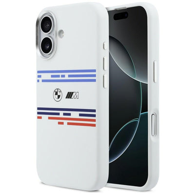 Husa BMW M Silicon Horizontal Line Magsafe pentru iPhone 17 - Alb