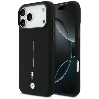 Husa BMW M Silicon Tricolor Line Magsafe pentru iPhone 17 Pro Max - Negru