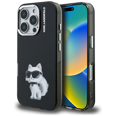Husa Karl Lagerfeld IML Aquarelle Choupette & Logo iPhone 16 Pro - Negru