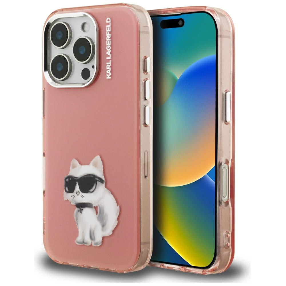 Husa Karl Lagerfeld IML Aquarelle Choupette & Logo iPhone 16 Pro - Roz