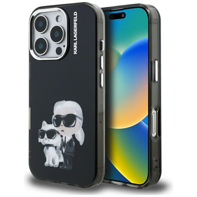 Husa Karl Lagerfeld IML Aquarelle Karl & Choupette & Logo iPhone 16 Pro Negru