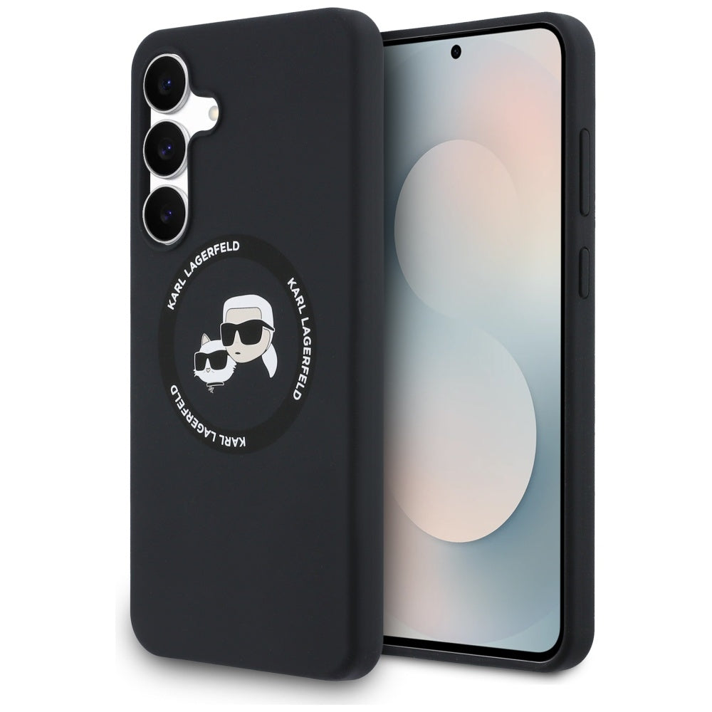 Husa Karl Lagerfeld Silicone Karl & Choupette Heads Magsafe pentru Samsung Galaxy S25 FE - Negru