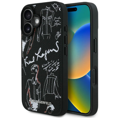 Husa Karl Lagerfeld Grained Pattern & Logo Magsafe pentru iPhone 16 - Negru