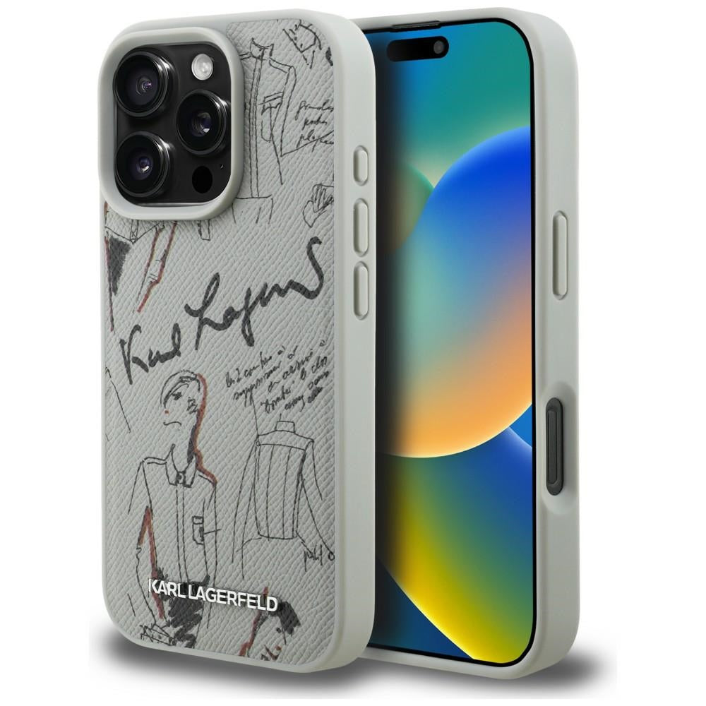 Husa Karl Lagerfeld Grained Pattern & Logo Magsafe pentru iPhone 16 Pro Max - Gri