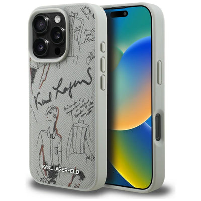 Husa Karl Lagerfeld Grained Pattern & Logo Magsafe pentru iPhone 16 Pro Max - Gri