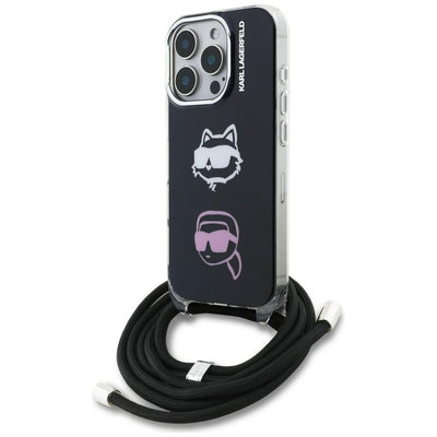 Husa Karl Lagerfeld IML Crossbody Karl&Choupette Head pentru iPhone 16 Pro Max - Negru