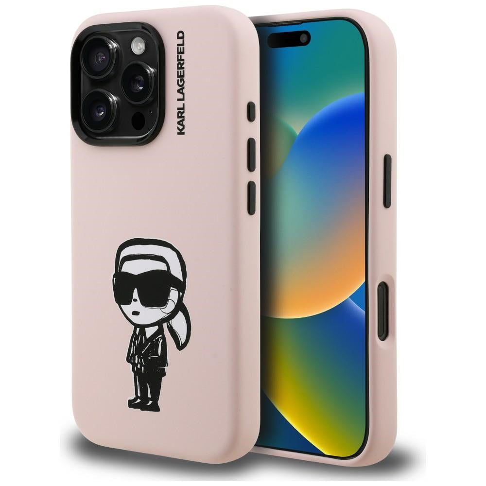 Husa Karl Lagerfeld Silicone Karl Sketch Magsafe pentru iPhone 16 Pro - Roz