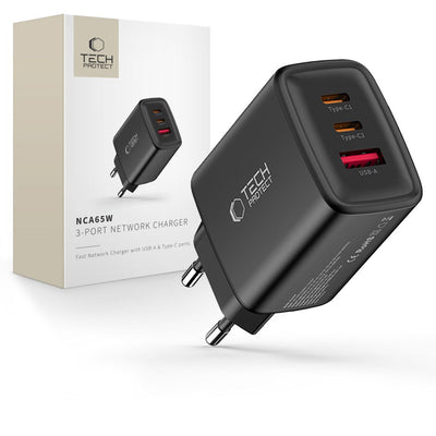 Incarcator priza Tech-protect Nca65w-gan 3-Port 65W - Negru