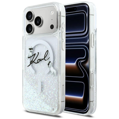 Husa Karl Lagerfeld Liquid Glitter Karl Script Logo Magsafe pentru iPhone 17 Pro Max - Transparent