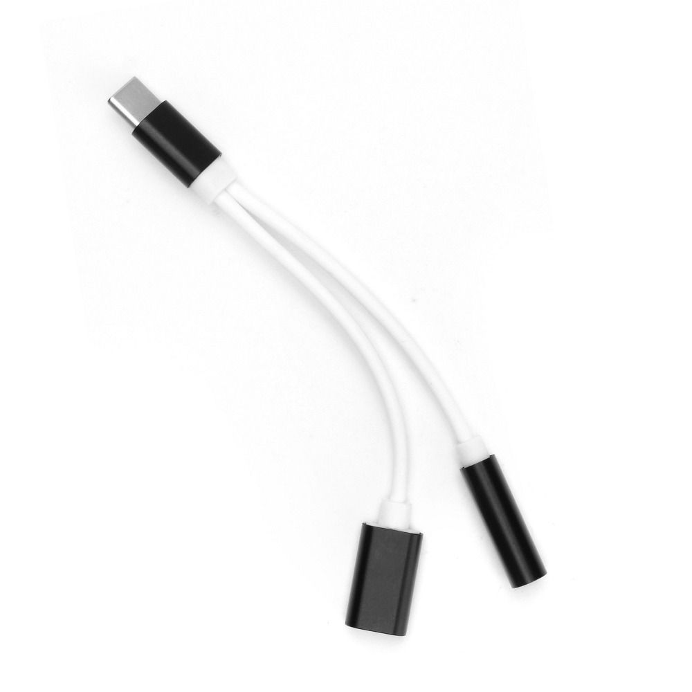 Adaptor AUX 2in1 Type C (Male) To Type C (Female) / Jack 3,5 Mm (Female) Negru