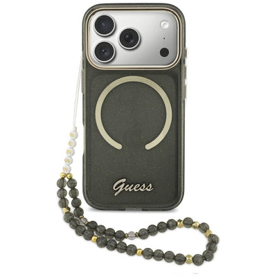 Husa Guess IML Glitters Script Curea Magsafe pentru iPhone 17 Pro - Negru