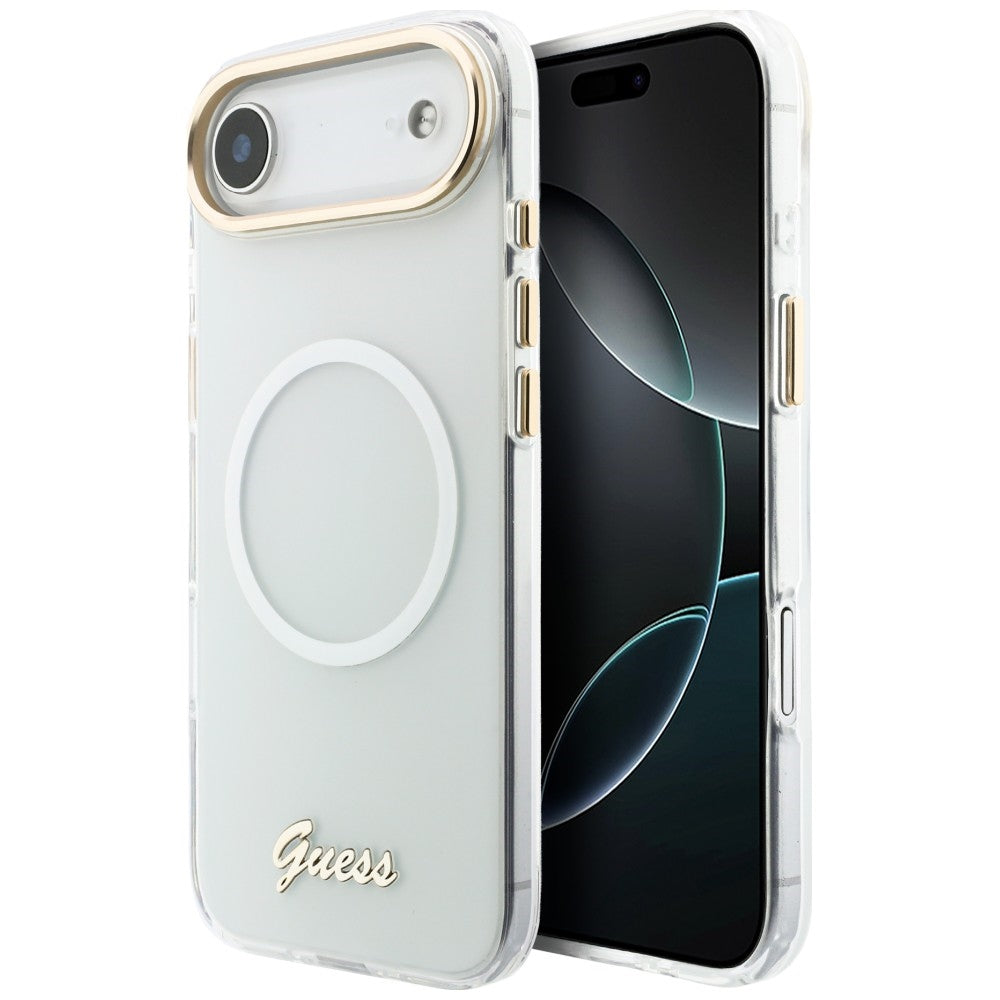Husa Guess IML Gradient Script Metal Magsafe pentru iPhone Air - Alb