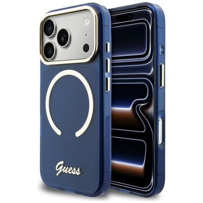 Husa Guess IML Script Metal Magsafe pentru iPhone 17 Pro Max - Albastru