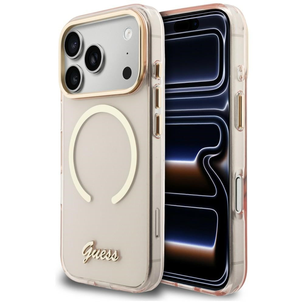 Husa Guess IML Script Metal Magsafe pentru iPhone 17 Pro - Roz