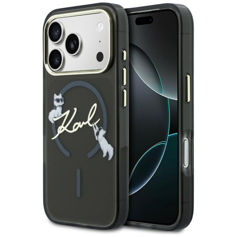 Husa Karl Lagerfeld IML Choupettes Karl Script Logo Magsafe pentru iPhone 17 Pro Max - Negru
