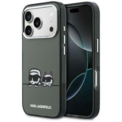 Husa Karl Lagerfeld IML Karl & Choupette Peekaboo Logo Magsafe pentru iPhone 17 Pro Max - Negru