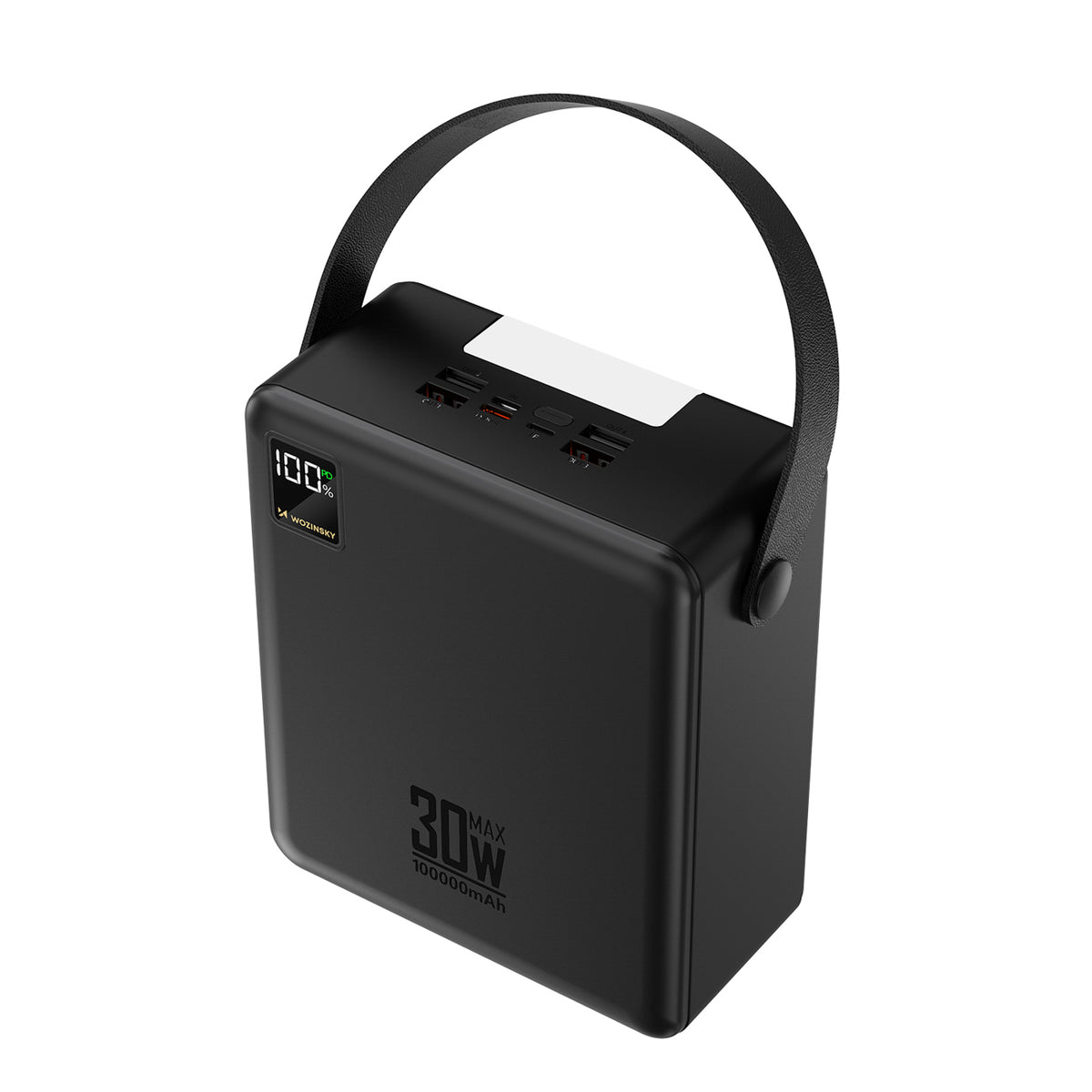 Acumulator extern Wozinsky W8-b 100000mAh 30W 2xUSB-A si 2xUSB-C cu Flashlight - Negru