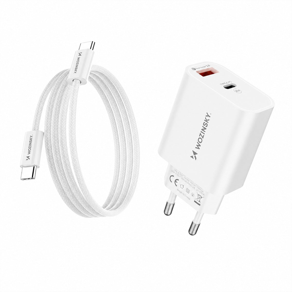 Cablu Wozinsky Wls-20w 20W Usb-a Usb-c Incarcator priza cu 1m Usb-c - Usb-c - Alb