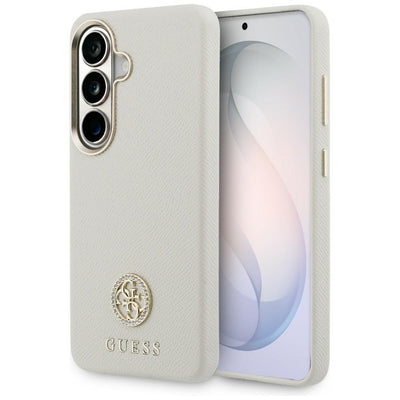 Husa Guess Rhinestone Round Logo Magsafe pentru Samsung Galaxy S26 Plus Bej