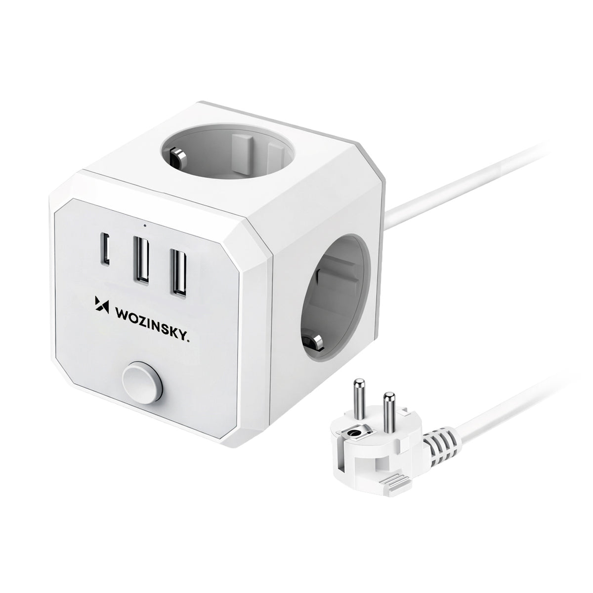 Cablu Wozinsky Power Cube 3x AC 2x Usb-a 1x Usb-c 4000 W cu 1.8 M - Alb