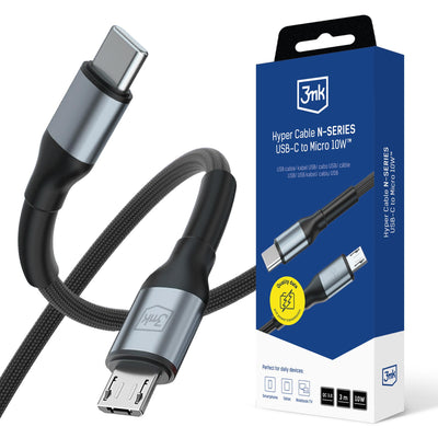 Cablu 3mk Hyper N-series Usb-c / Microusb 3m QC 3.0 5V/2A 10W - Negru
