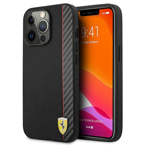 Husa Ferrari On Track Carbon Stripe Na iPhone 13 / 13 Pro - Negru