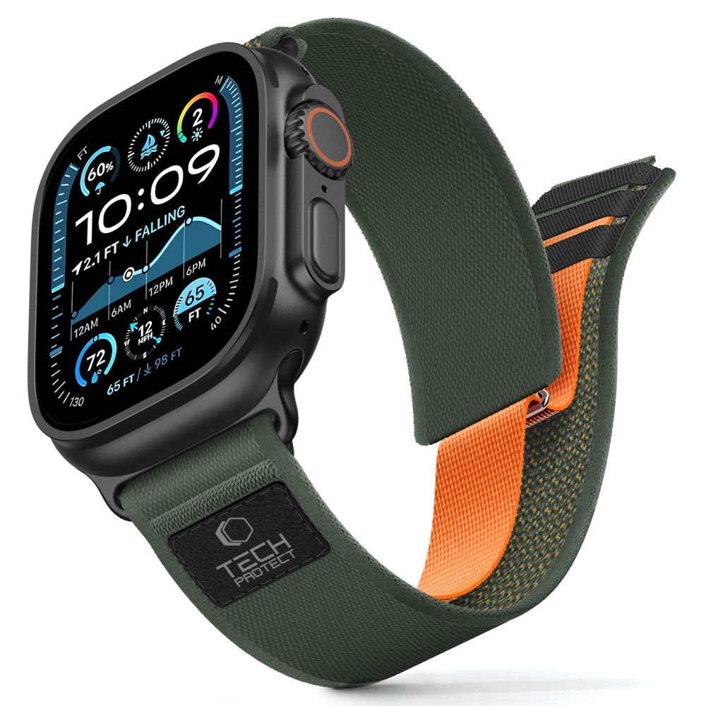 Curea Tech-protect Nylon Elite pentru Apple Watch 44/45/46/49 Mm - Verde/Portocaliu