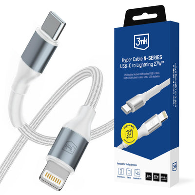 Cablu 3mk Hyper N-series Usb-c / Lightning 1m PD 3.0 9V / 3A 27W - Alb