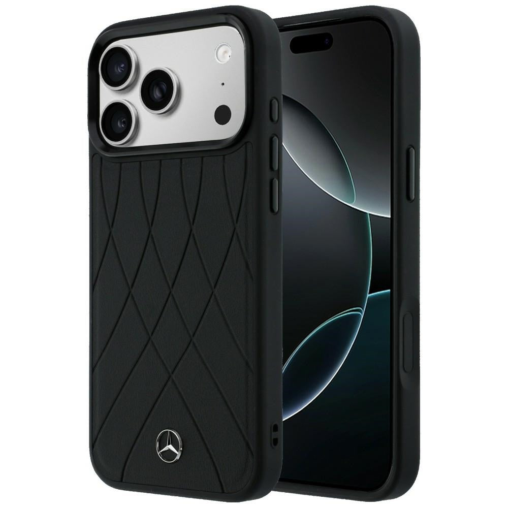 Husa Mercedes Leather cu Crossed Lines Magsafe Na iPhone 17 Pro Max - Negru