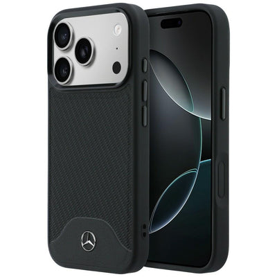 Husa Mercedes Leather Wood Effect And Curve Magsafe Na iPhone 17 Pro - Negru