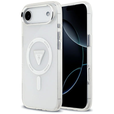Husa Guess Magsafe IML Gradient cu Print Triangle Logo & Argintiu Metal Camera Buttons pentru iPhone 17 Air Transparent