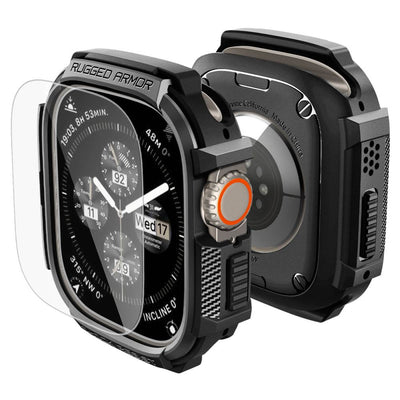 Folie Husa Spigen Rugged Armor + sticla 9H Na Apple Watch Ultra 49 Mm - Negru Matowe