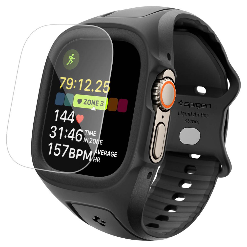 Folie Curea Z Obudową Spigen Liquid Air Pro + sticla 9H Na Apple Watch Ultra 49 Mm - Negru