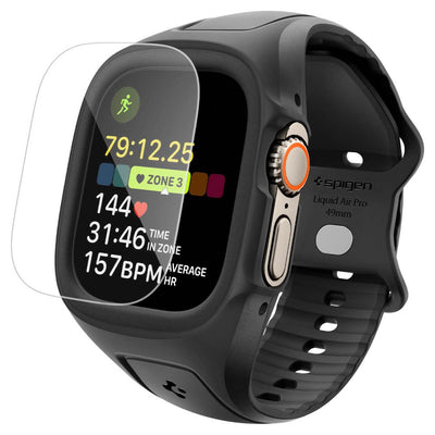 Folie Curea Z Obudową Spigen Liquid Air Pro + sticla 9H Na Apple Watch Ultra 49 Mm - Negru