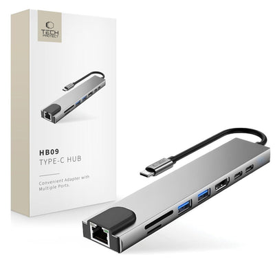 Cablu Tech-protect Hb09 USB Hub 8in1 Type-c + Usb-a 3.0 + Usb-c 3.0 + Hdmi 4K 60HZ + SD/TF + Pd100w + Rj45 1000 MB/S - G