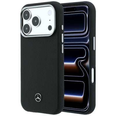 Husa Mercedes Leather Semi Wrap Grill Pattern Magsafe pentru iPhone 17 Pro - Negru