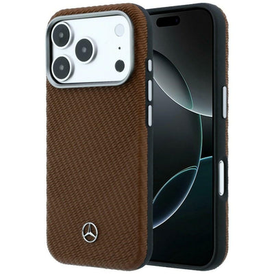 Husa Mercedes Leather Semi Wrap Wood Effect Magsafe pentru iPhone 17 Pro Max - Maro