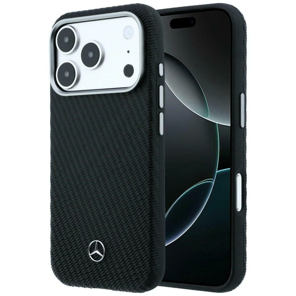 Husa Mercedes Leather Semi Wrap Wood Effect Magsafe pentru iPhone 17 Pro Max - Negru